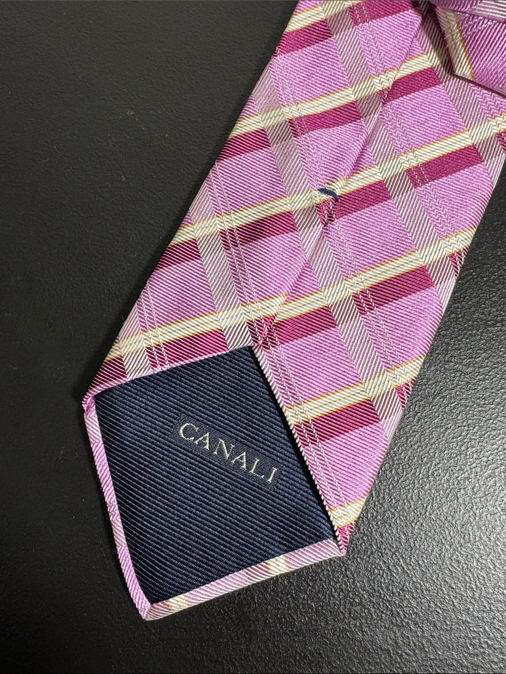 Canali mens pink purple plaid 100% silk luxury neck tie EUC